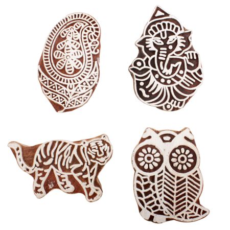 Set of 4 Piece New Mix Wooden Printing Block